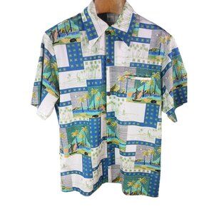 Vintage 70s Napili Made Hawaii Tropical Graphic Hawaiian Shirt Size L No Iron